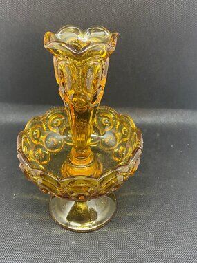 L.E.Smith Moon N Star Amber Single Epergne